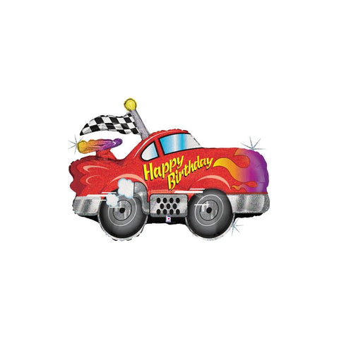 Holographic Happy Birthday Racing Car Jumbo Foil Balloon - 86cm