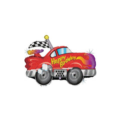 Holographic Happy Birthday Racing Car Jumbo Foil Balloon - 86cm