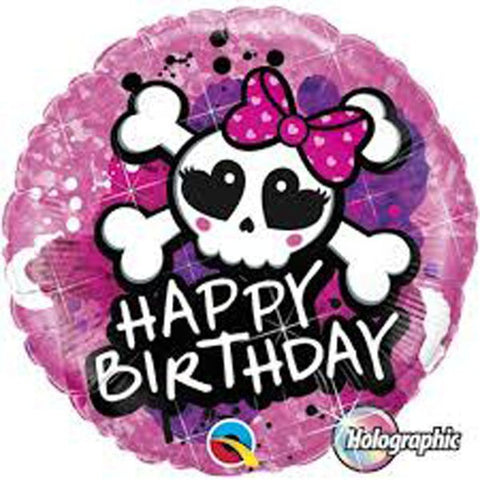 Bithday Skull Bow & Crossbones Foil Balloon - 46 cm